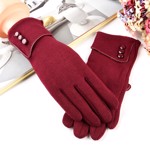 Handsker; Isabel - vinrøde handsker med sød kant og knapper 